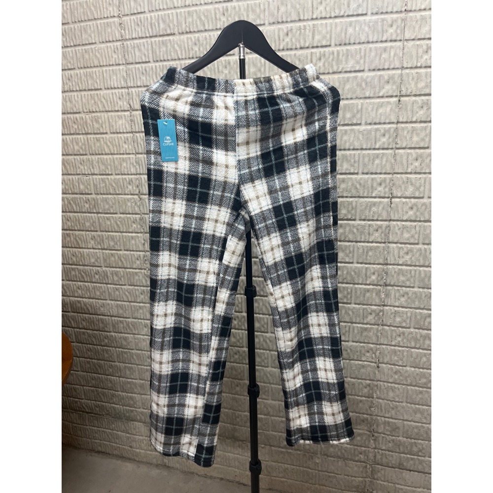 Cupshe Black White Plaid Plush Fleece Pajama Pants Small CAA10A4K005HC NEW